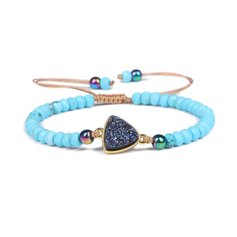 Natural Stone Woven Bracelet with Adjustable Rope