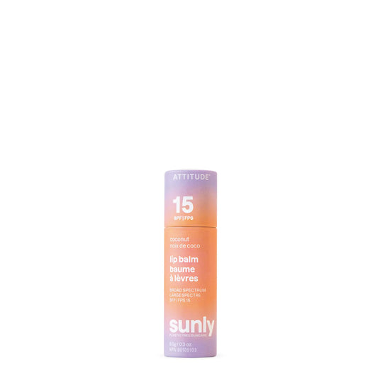 ATTITUDE Plastic-free Lip Balm with Sun Protection SPF 15 EWG Verified Plant- and Mineral-Based Ingredients Vegan and Cruelty-free Coconut 0.3 Oz