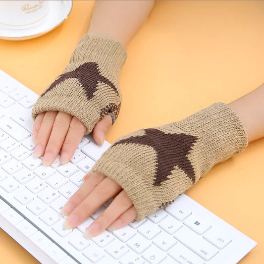 Thickened Knitted Half-finger Star Gloves for Couples