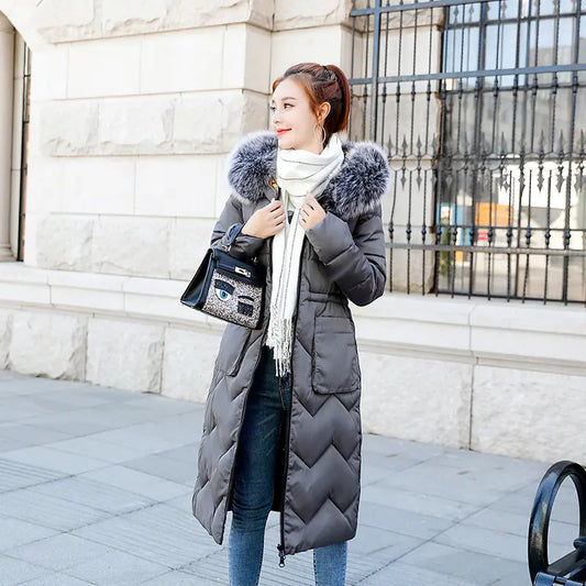 Reversible Long Down Cotton Jacket for Women Plus Size