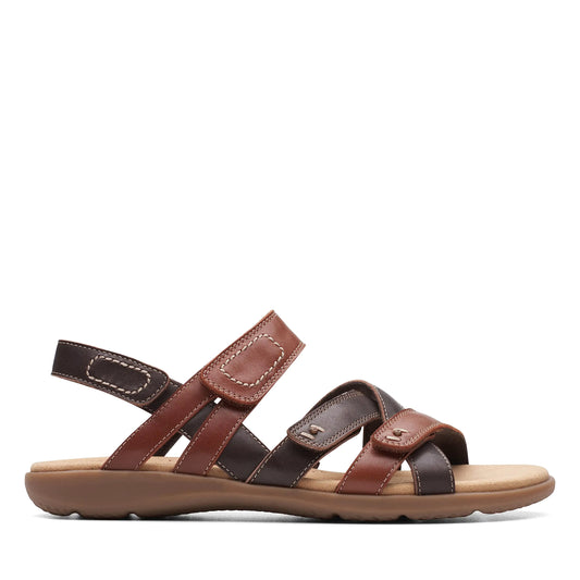 Clarks Womens Elizabelle Gem Flat Sandal Brown Multi Leather 6