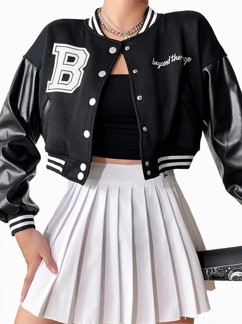 Cropped Vintage Women's Varsity Baseball Bomber Jacket