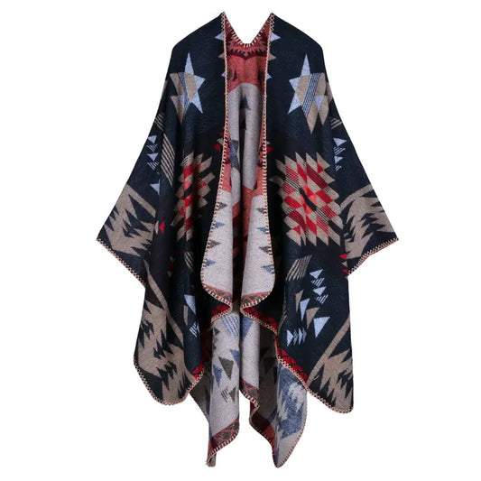 Plaid Scarf Shawl for Women - Thick Ethnic Cape