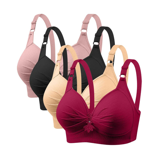 4 Pack Bras for Women 2024 Full Support No Underwire Seamless Wireless Breathable Everyday Bras Plus Size Push Up Bra