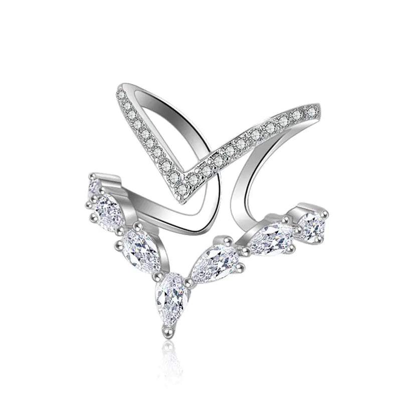 925 Sterling Silver Double Layer Zircon Ring – Adjustable Sparkling Band for Women