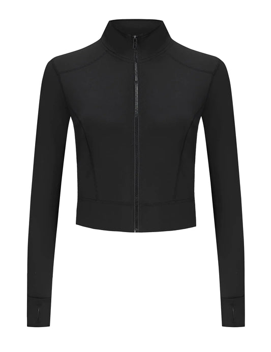 SEDOCU Women Workout Running Track Jacket Full Zip up Slim Fit Yoga Sports Athletic Jacket with Thumb Holes Black