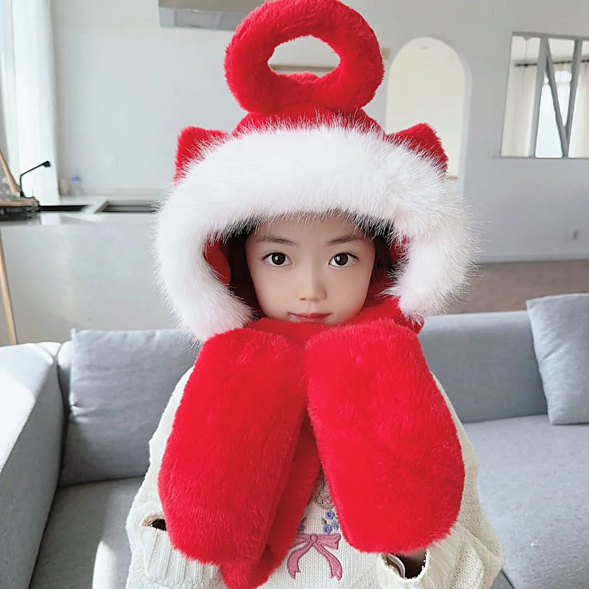 Children's One-Piece Hat with Scarf and Gloves Set