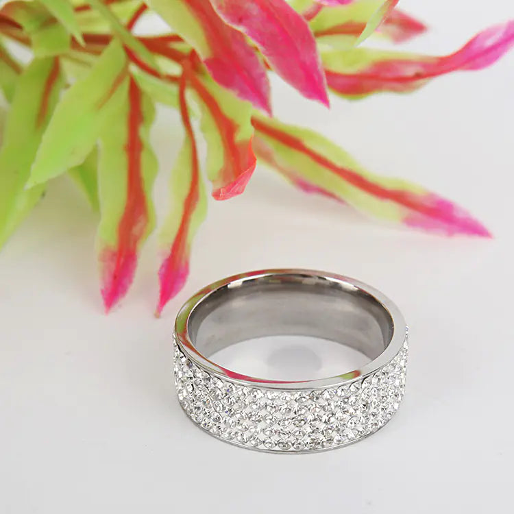 Stainless Steel Ring with Full Diamonds, Fashion Ring