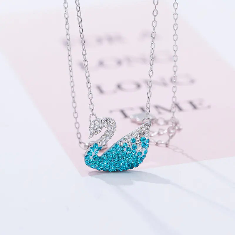 Rose Gold Rhinestone Swan Necklace for Women