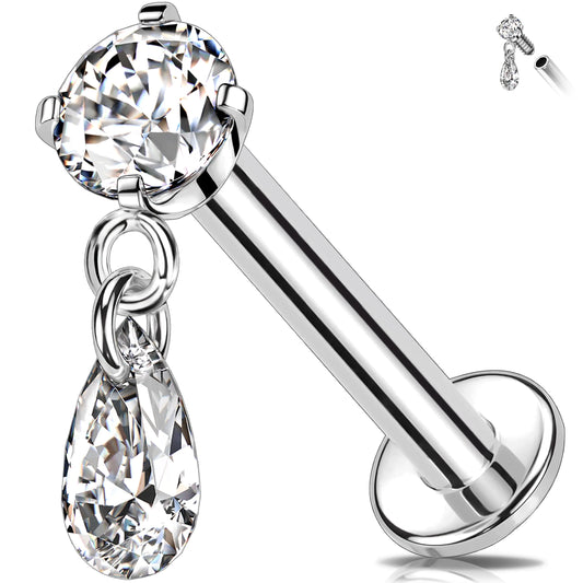 Melighting Titanium G23 Cartilage Earring Internally Threaded 16G Dangle Teardrop Helix Stud 8mm Star Helix Earring Clear CZ Heart Flat Back Earring Moon Labret Stud Tragus Piercing Jewelry