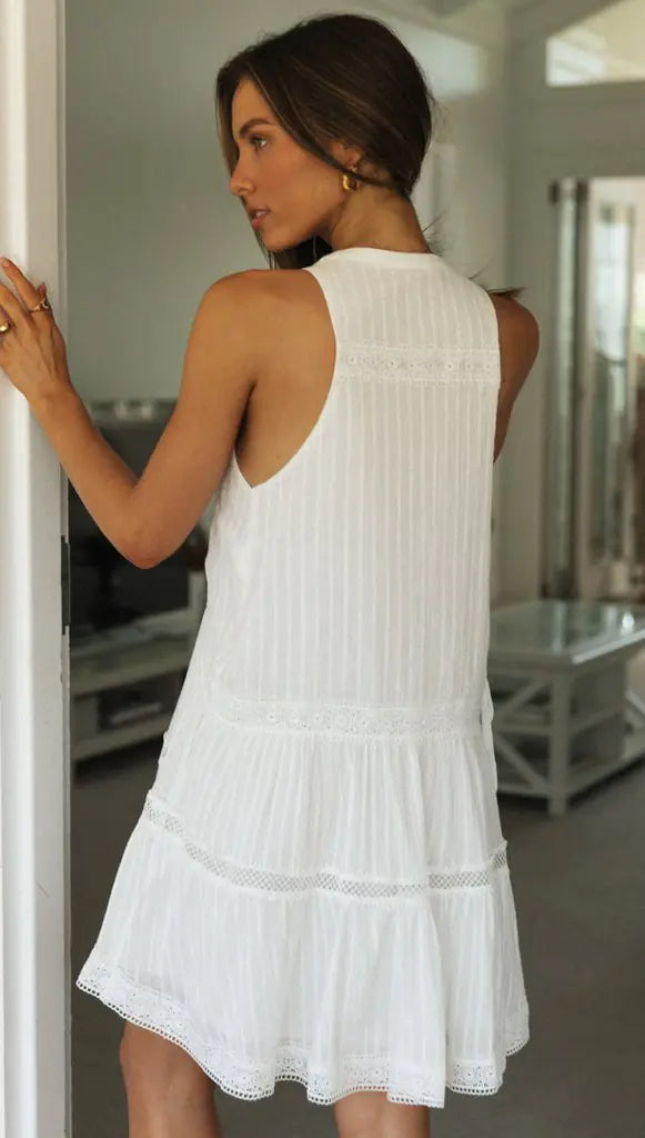 2022 Women's Lace-Panel Vacation Dress with Buttons
