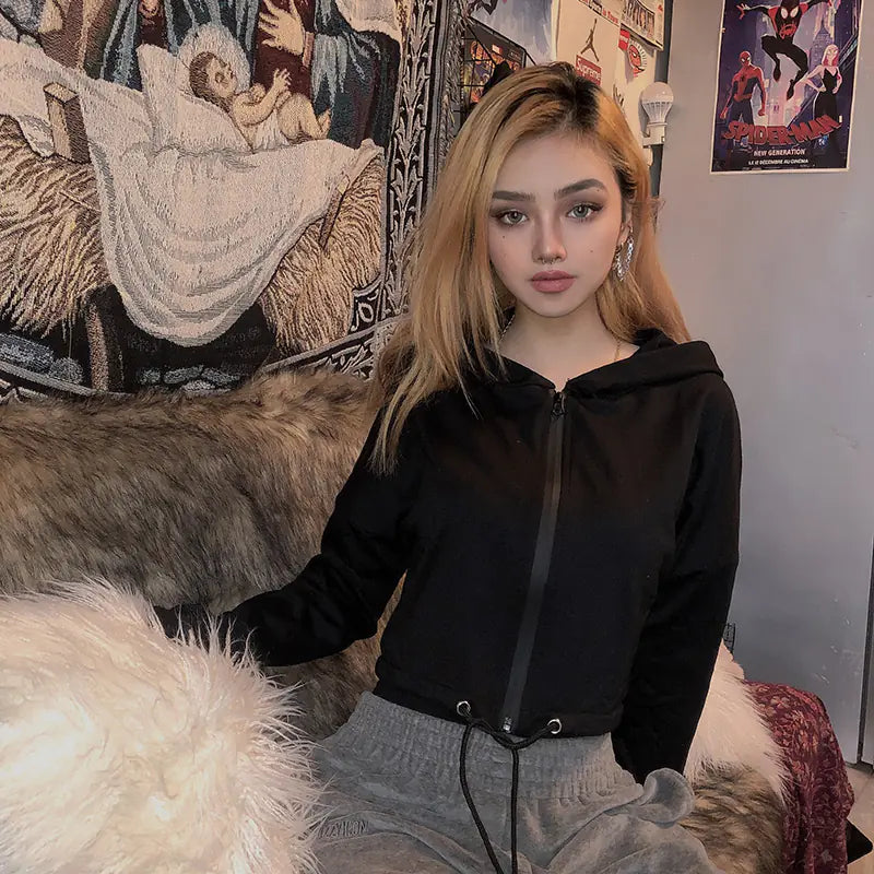 Black Hoodie Jacket for Women - Loose and Stylish