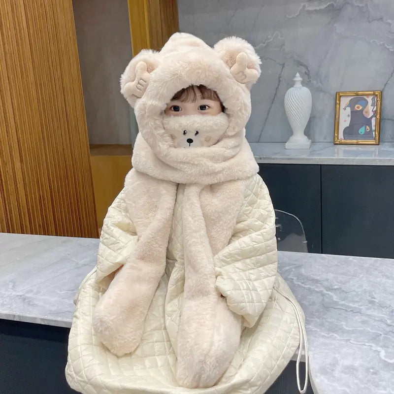 Children's One-Piece Hat with Scarf and Gloves Set