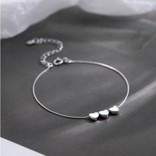 925 Silver Plated Heart Bracelet – Dainty Romantic Jewelry for Women