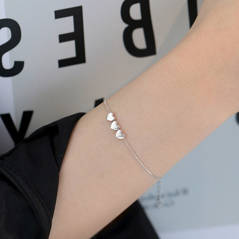 925 Silver Plated Heart Bracelet – Dainty Romantic Jewelry for Women