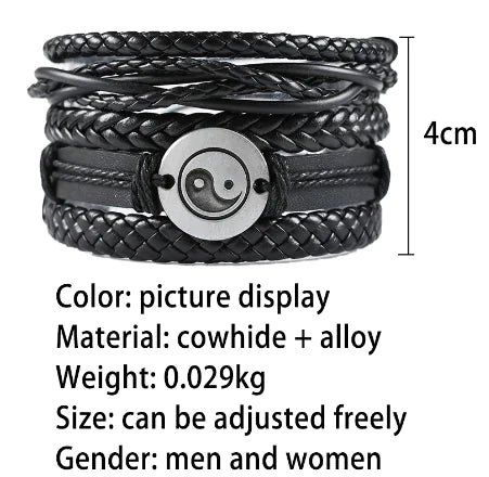 Vintage Weave Cattle Leather Bracelet Multi-layer Set