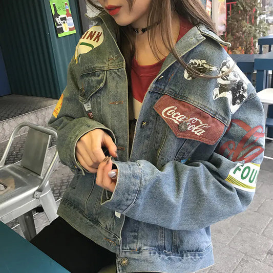 Harajuku Style Vintage Loose Denim Jacket for Women