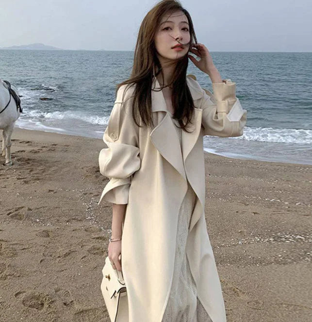 British Mid Length Over Knee Windbreaker Jacket for Women