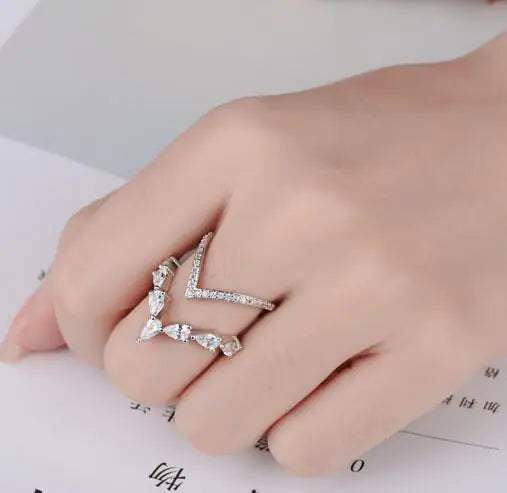 925 Sterling Silver Double Layer Zircon Ring – Adjustable Sparkling Band for Women