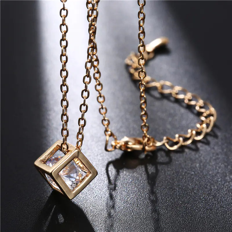 Platinum-Plated Love Cube Pendant Necklace for Women