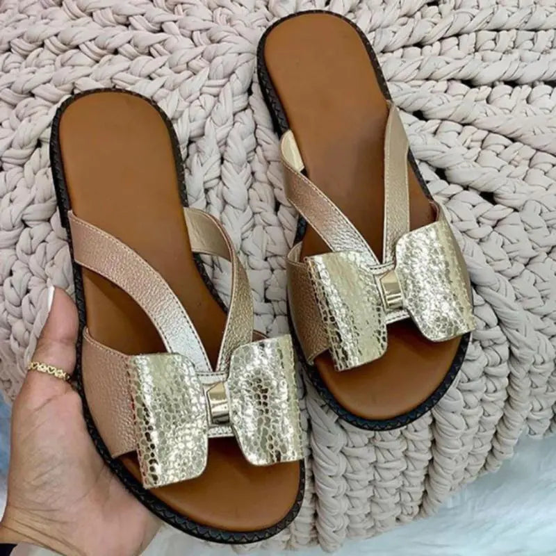Casual Women's Breathable Flat Bow Slippers for Outdoors