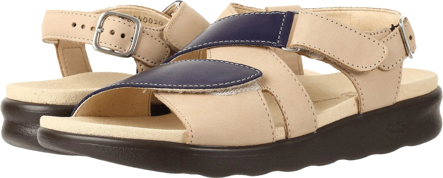 SAS Womens Huggy Adjustable Strap Sandal Blue/Taupe Leather 6.5 W