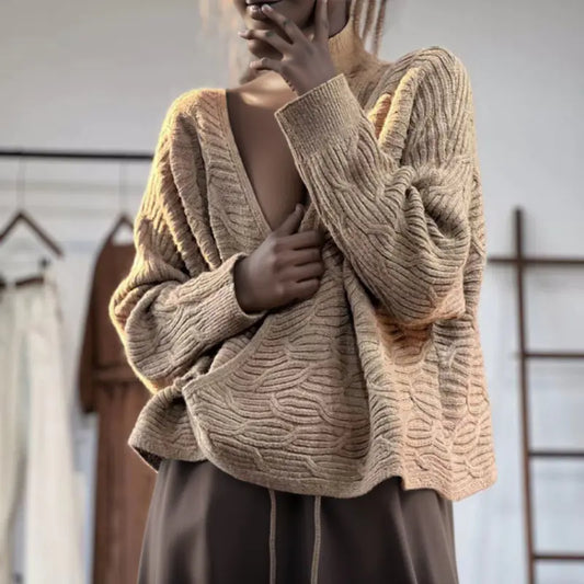 Autumn V-neck Casual Retro Sweater Jacket for Women