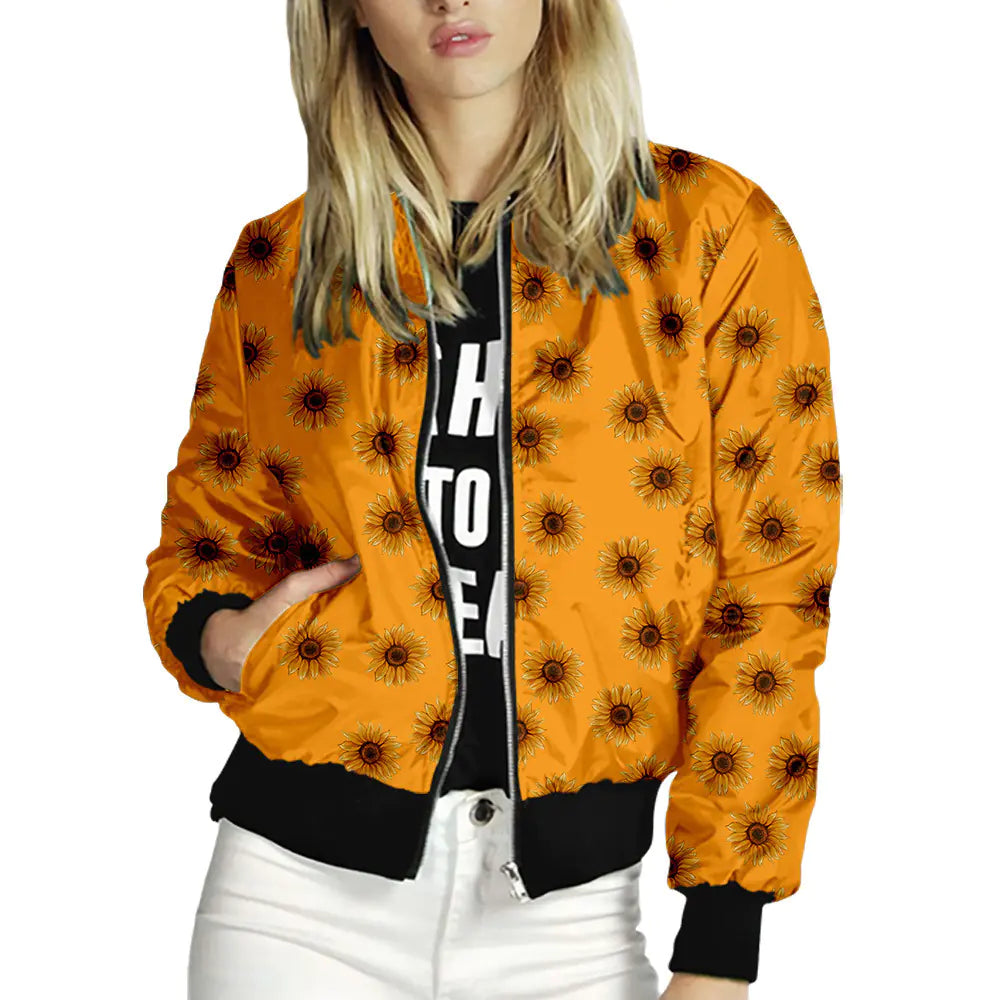 Floral Women’s Bomber Jacket – Lightweight Long Sleeve Spring Summer Coat