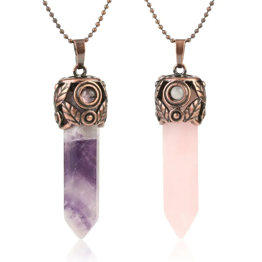 Natural Amethyst Hexagonal Pendant Necklace for Women