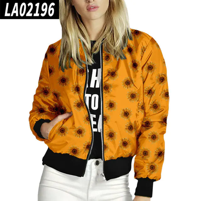 Floral Women’s Bomber Jacket – Lightweight Long Sleeve Spring Summer Coat