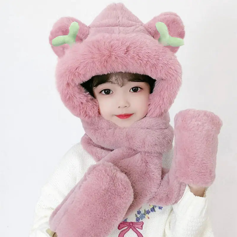 Children's One-Piece Hat with Scarf and Gloves Set