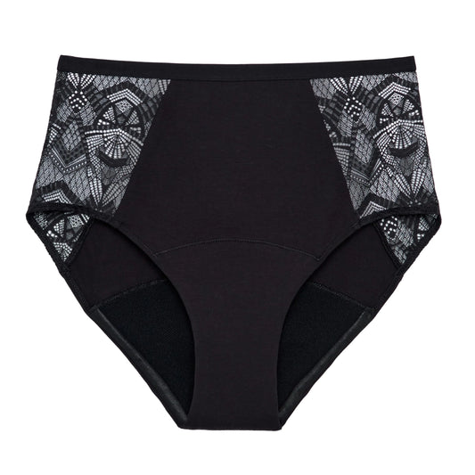 THINX Ultra-Soft Period Underwear Hi-Waist Leakproof Underwear for Women Holds Up to 12 Regular Tampons FSA HSA Approved Period Panties Reusable Comfortable & Flexible Black with Lace 3X