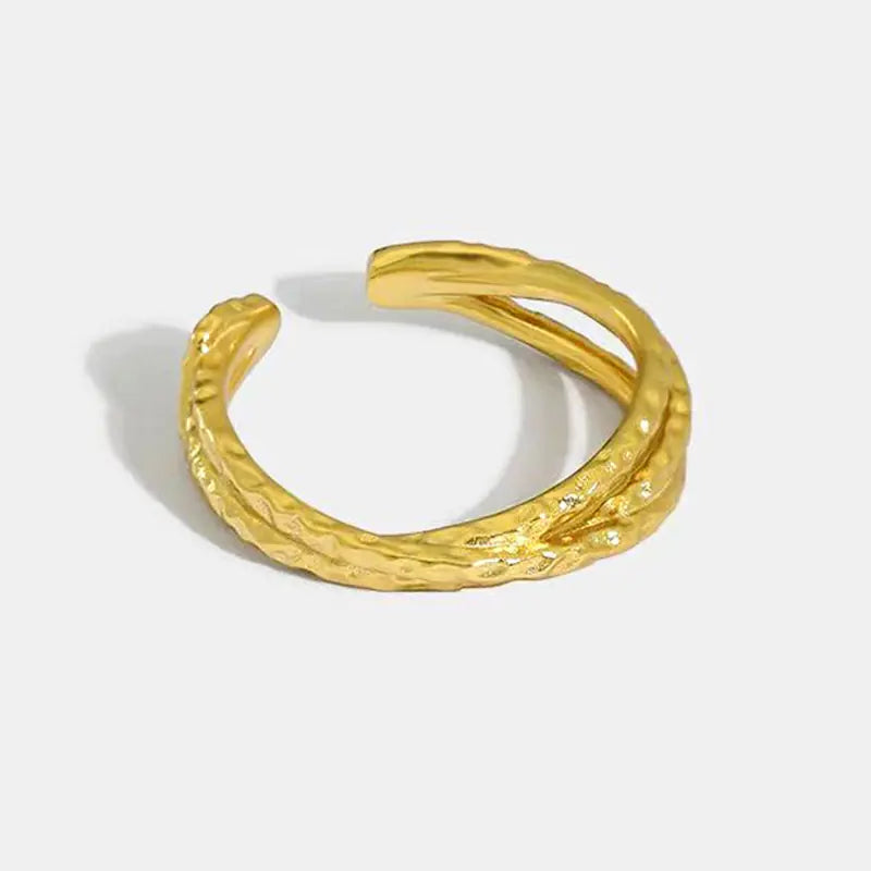 French Textured Ring Set with Korean Style Open Ring
