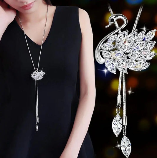 Swan Sweater Chain with Waterdrop Zircon Pendant
