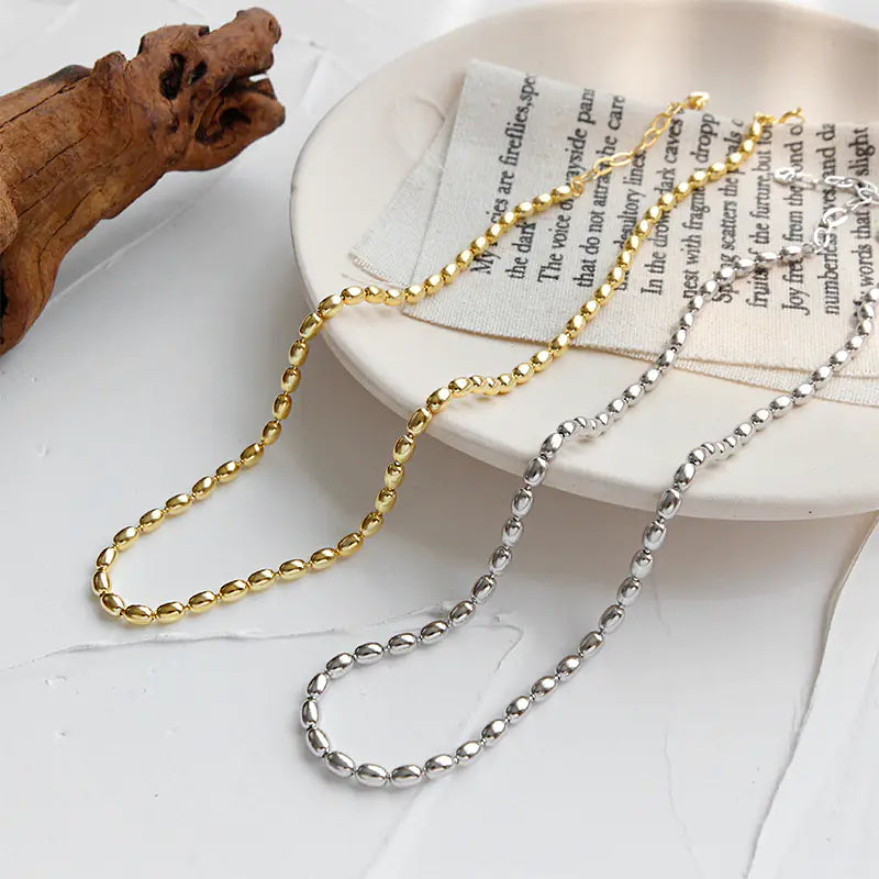 Sterling Silver Oval Bead Necklace for Women