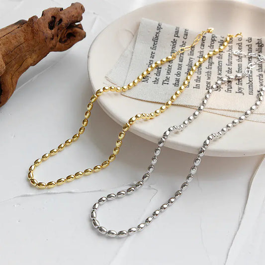 Sterling Silver Oval Bead Necklace for Women