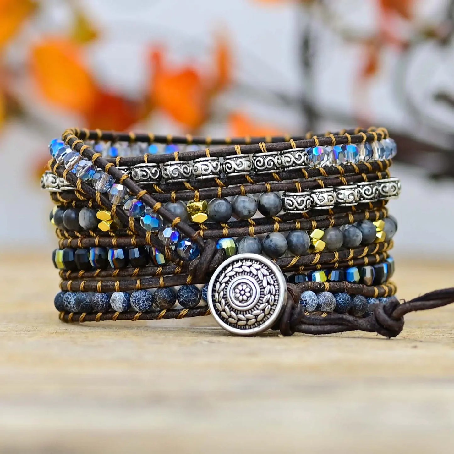 Natural Obsidian Cowhide Woven Fashion Bracelet