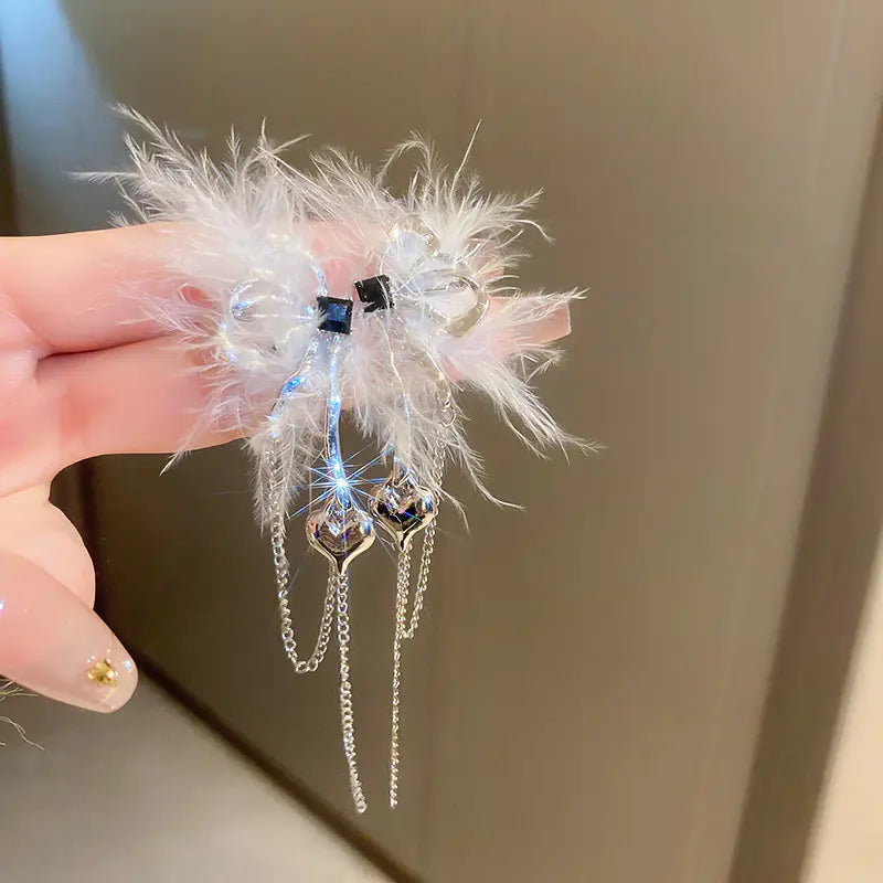 Asymmetrical Silver Needle Feather Butterfly Earrings