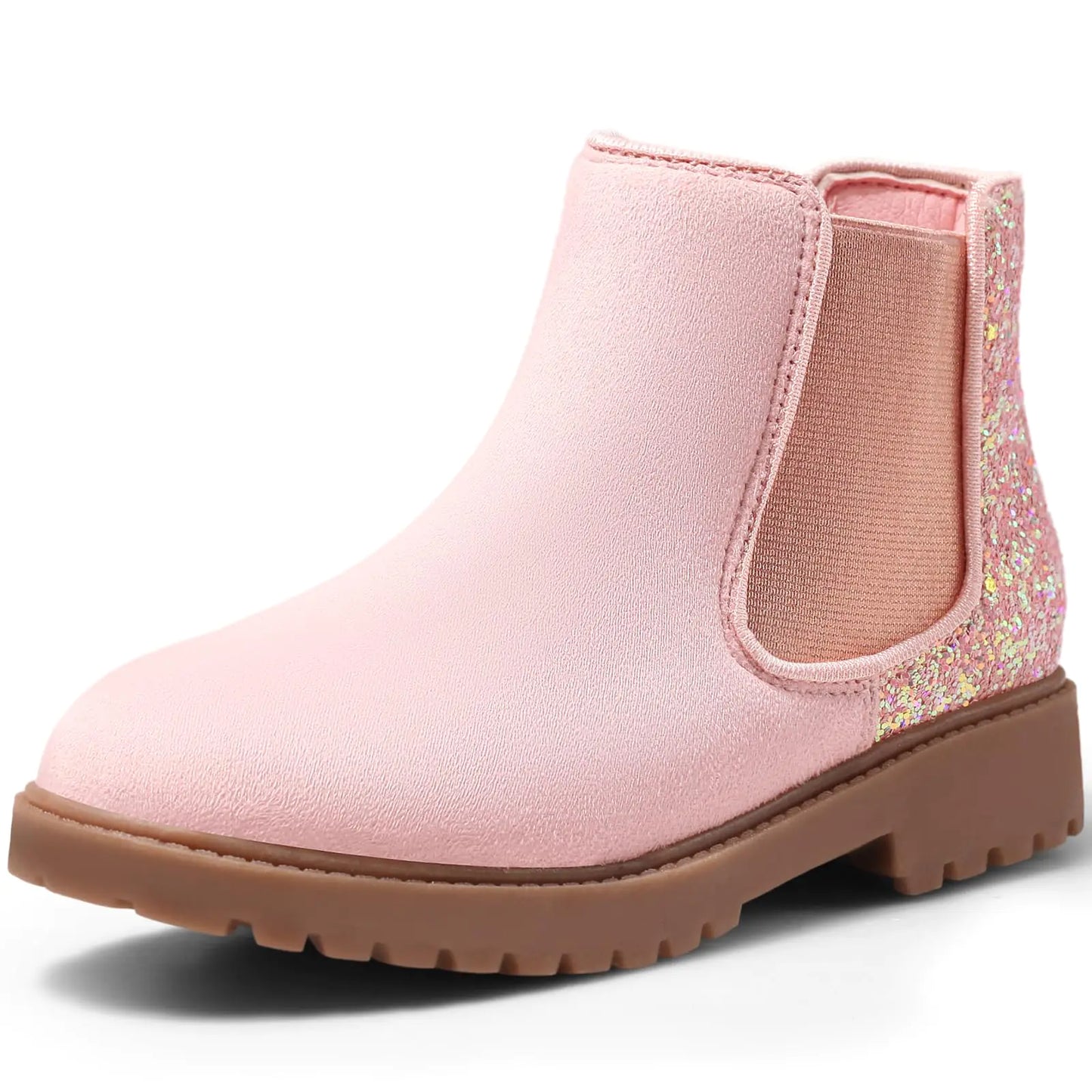 KELISI Girls Glitter Winter Ankle Boots Combat Shoes Chelsea Fashion Booties for Girl with Shiny Snow Boot Pink US13