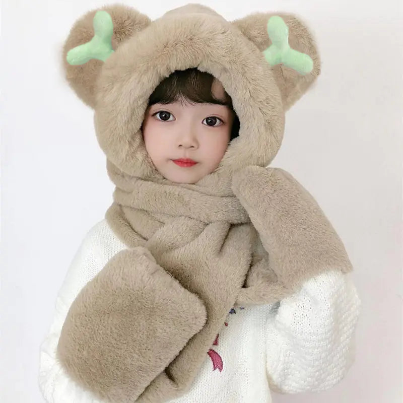Children's One-Piece Hat with Scarf and Gloves Set