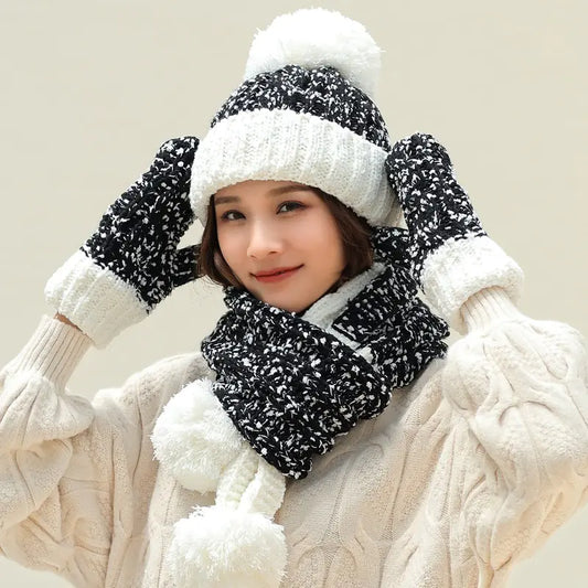 Knit Hat, Scarf, and Gloves Set - Three Pieces
