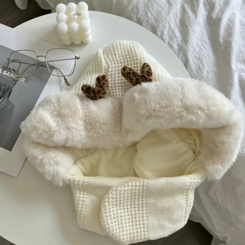 Thickened Warm Antler Scarf and Hat Set