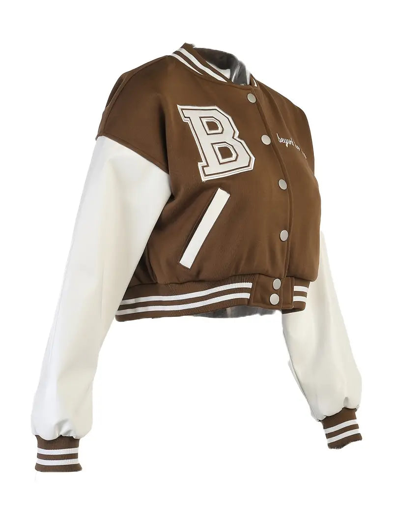 Cropped Vintage Women's Varsity Baseball Bomber Jacket
