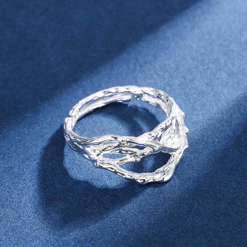 French Textured Ring Set with Korean Style Open Ring