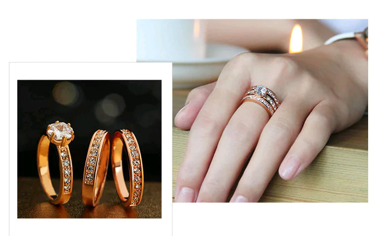 Three-Ring Zircon Crystal Inlaid Statement Ring