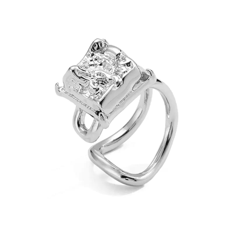 French Textured Ring Set with Korean Style Open Ring