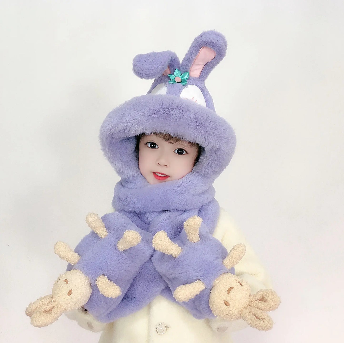 Children's One-Piece Hat with Scarf and Gloves Set
