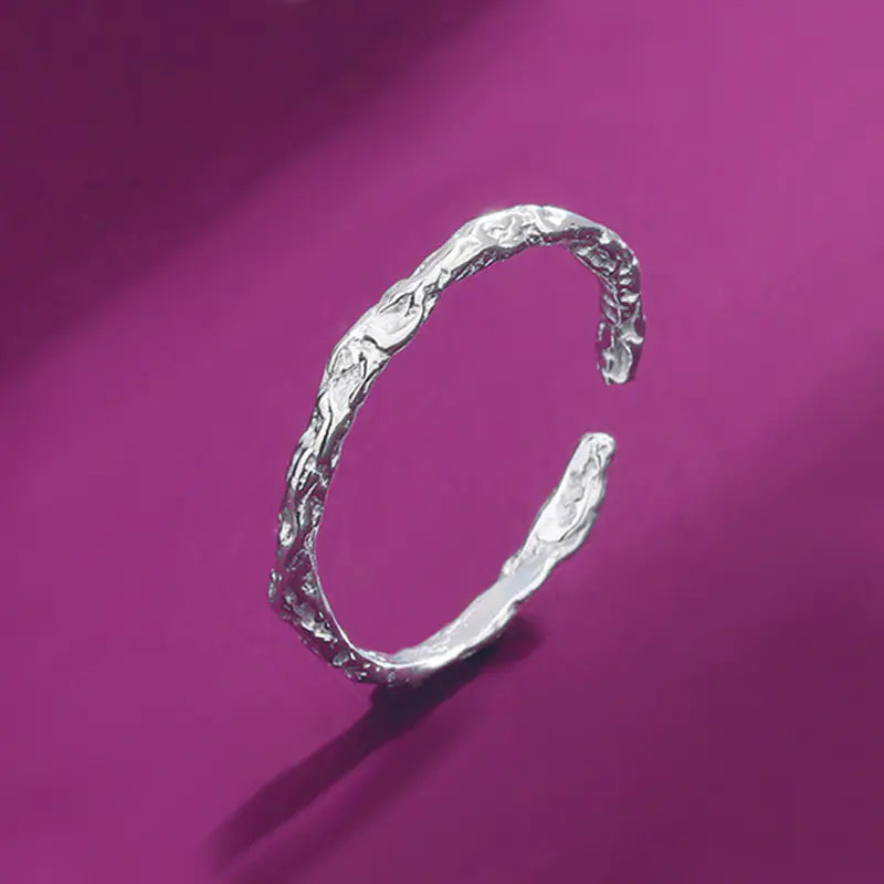 French Textured Ring Set with Korean Style Open Ring