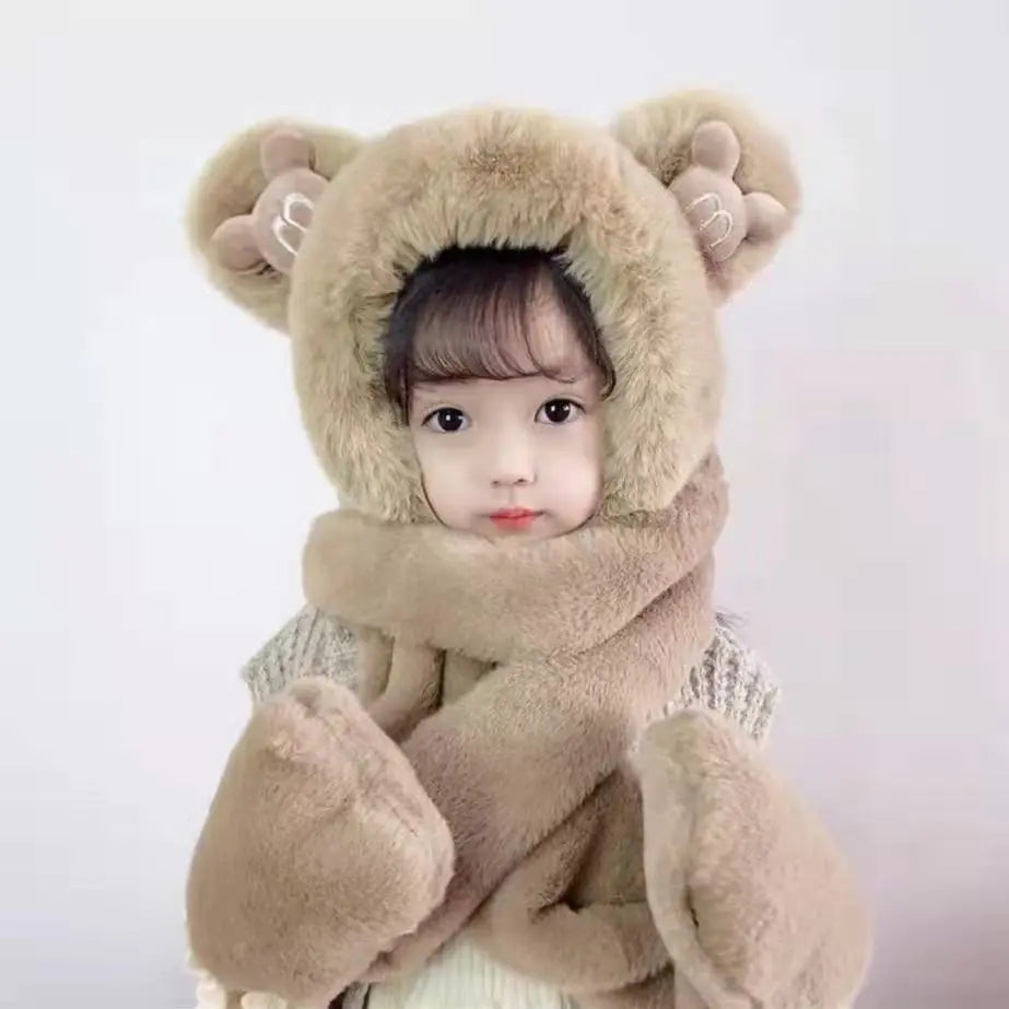 Children's One-Piece Hat with Scarf and Gloves Set