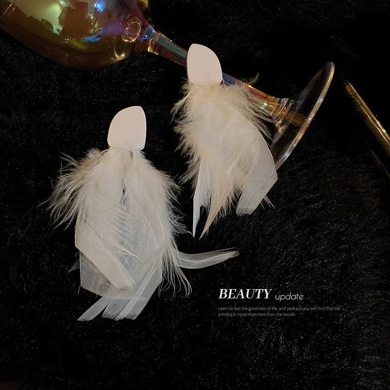 Asymmetrical Silver Needle Feather Butterfly Earrings